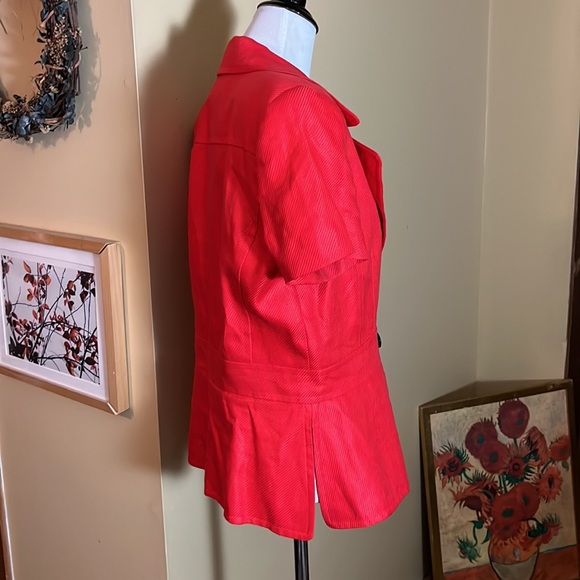 Linda Allan's ELLEN TRACY Size 14 Linen Blazer Textured monochromatic tomato red - Picture 5 of 16